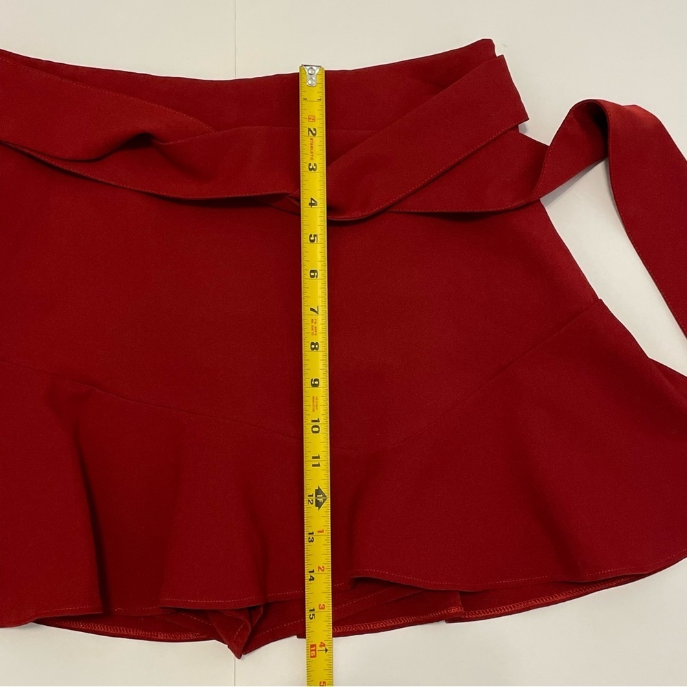 Zara Burgundy Red Bow Flounced Hem Women’s Skirt/Skort with Tie Detail Size L - Picture 6 of 15